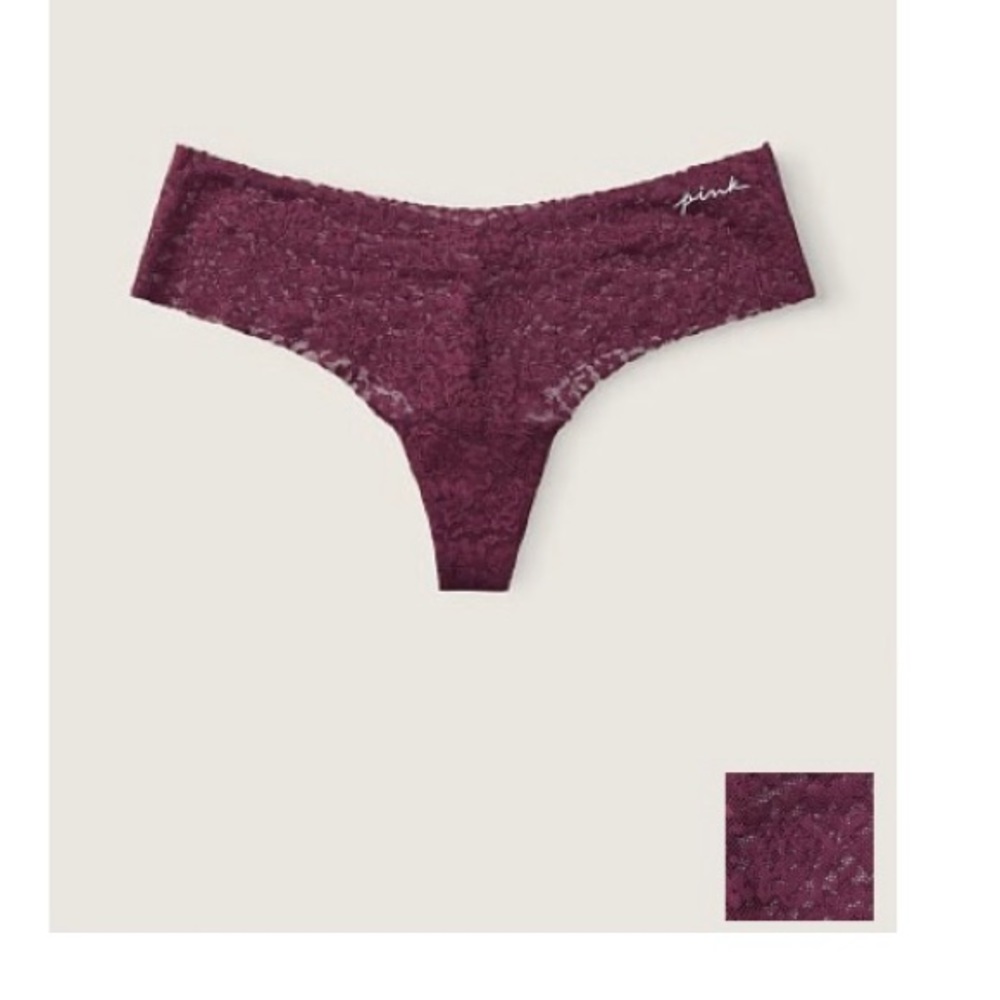 NWOT PINK NO-SHOW SOFT LACE THONG UNDERWEAR MAROON XL